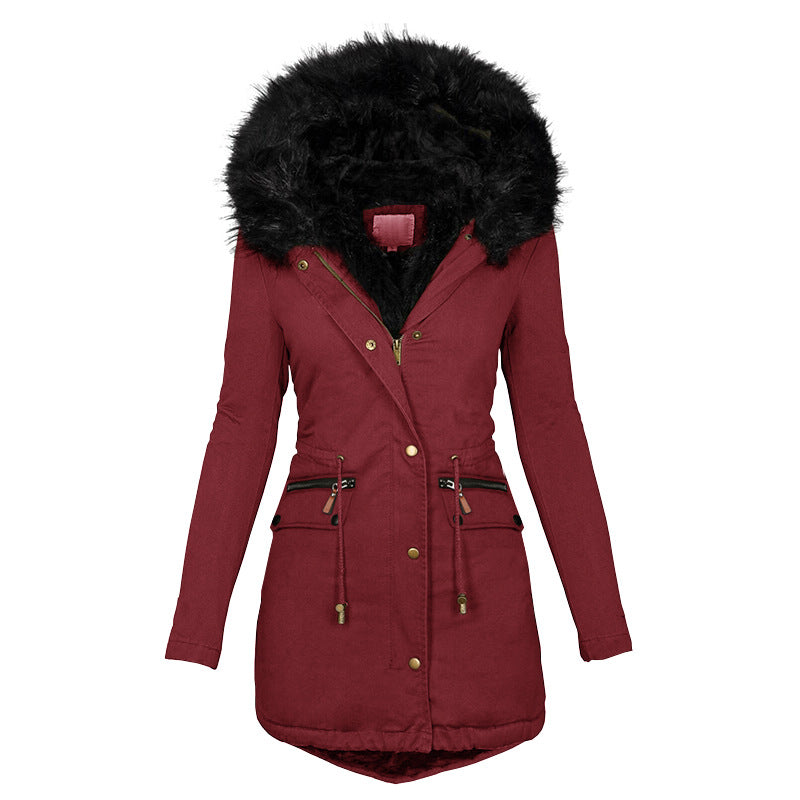 Women’s Plush Hooded Parka – Warm Winter Zip-Up Coat with Pockets