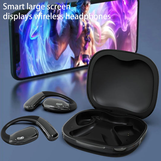 Bluetooth 5.3 Earhook Sport Headphones – Noise-Canceling Wireless Earphones with Touch Color Screen for Workouts & Running