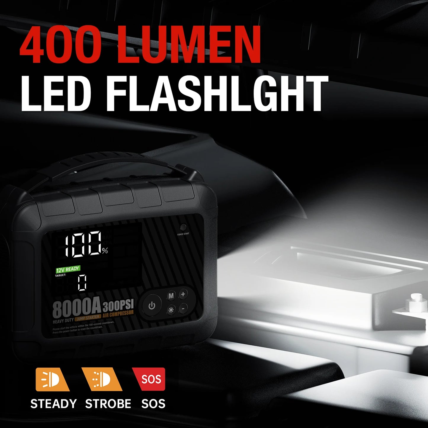 8000A Professional Heavy-duty Vehicle Jump Starter, High-power 12V Car Battery Device, Portable Power Supply With Inflation Pump