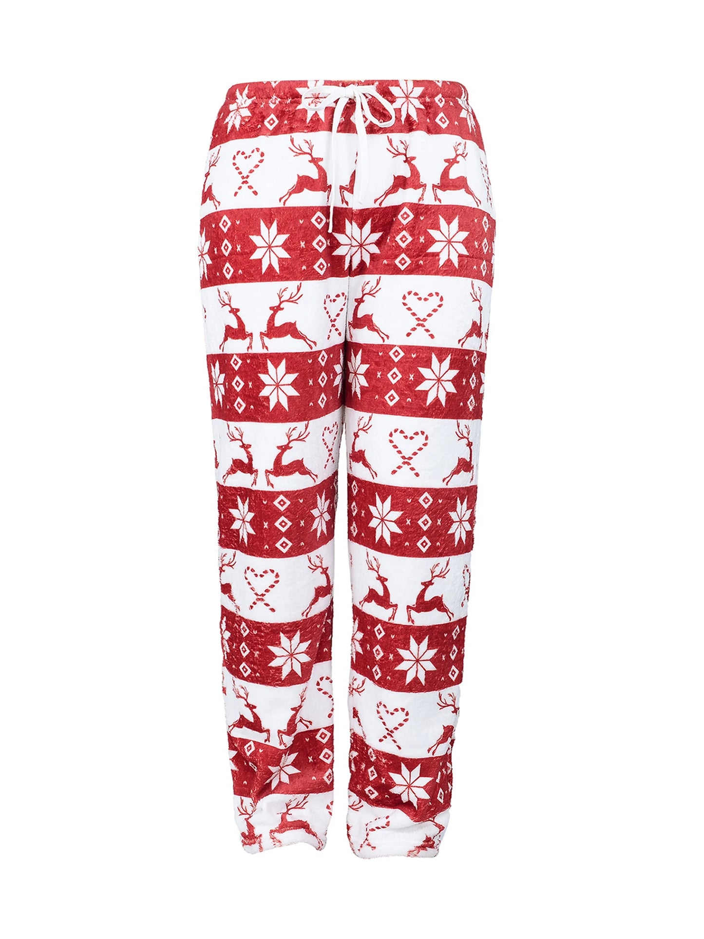 Women’s Christmas Pajama Pants – Elk Print, Elastic Waist & Drawstring Lounge Trousers