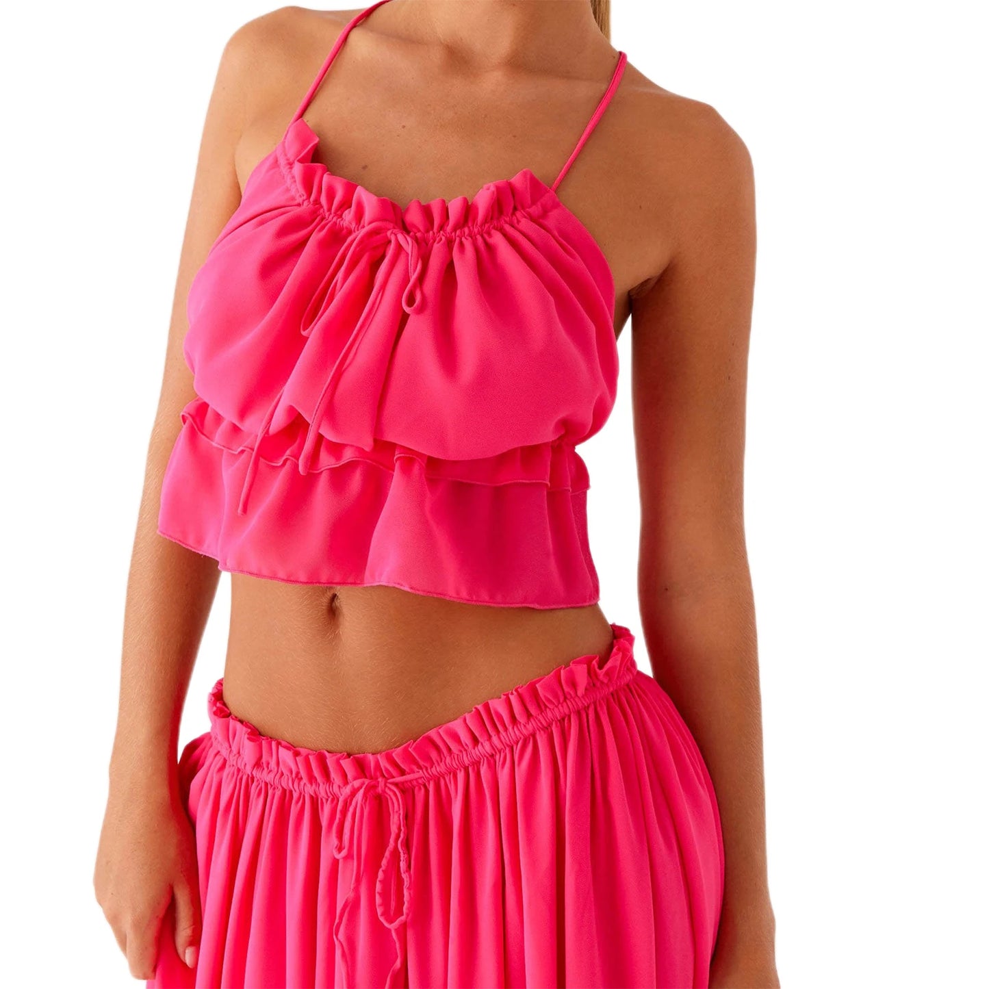 Women’s Lace-Trim V-Neck Crop Top – Sleeveless Spaghetti Strap Party & Beach Top