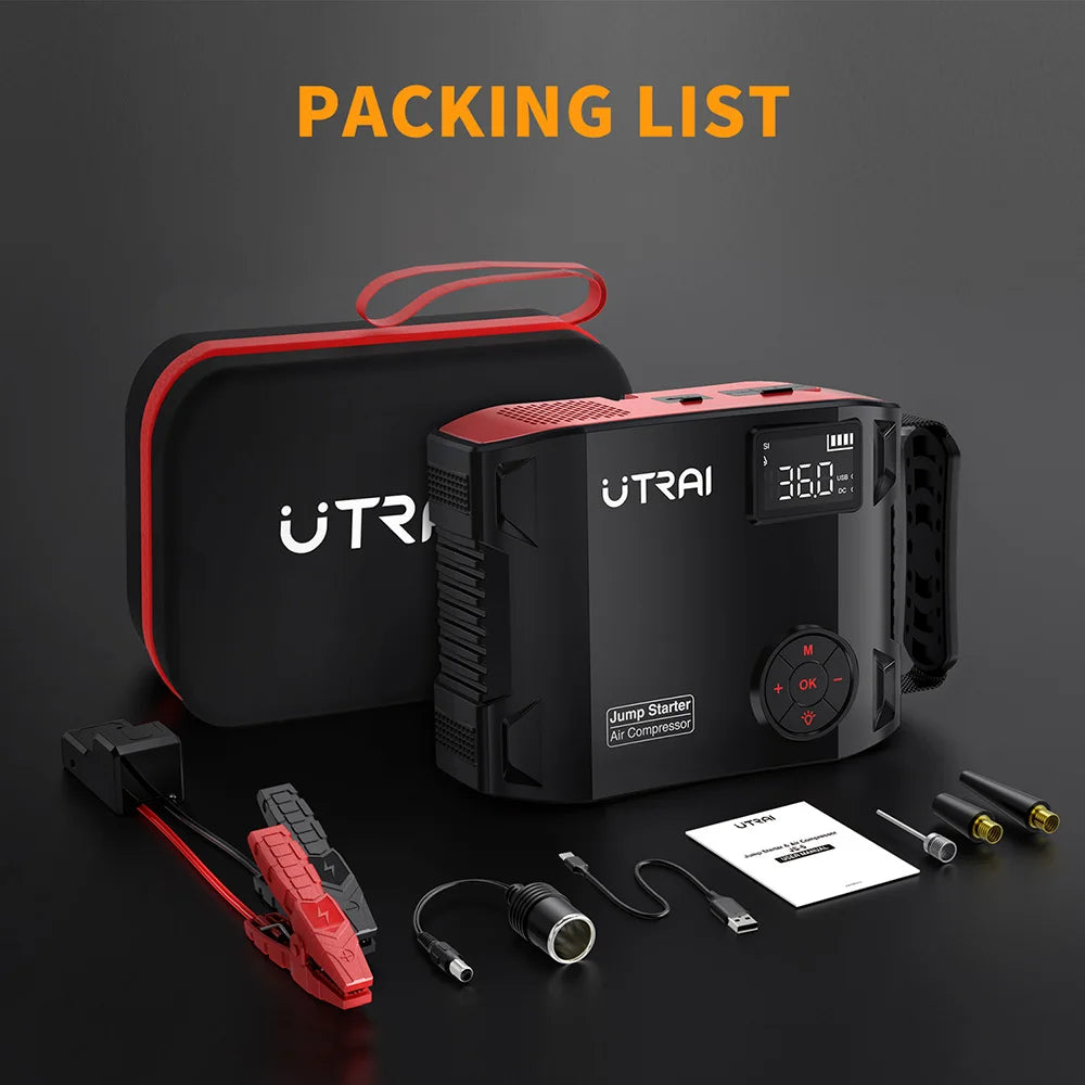 UTRAI 2000A 4-in-1 Car Jump Starter 150PSI Air Inflator Portable Power Bank Emergency Booster for 12V Cars Starting Device