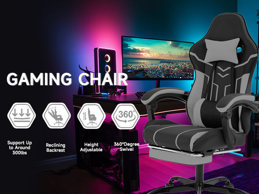 Gaming Chair, Computer Chair Ergonomic Chair With Footrest Office Chair Ergonomic Computer Chair With Lumbar Backrest Blackgray