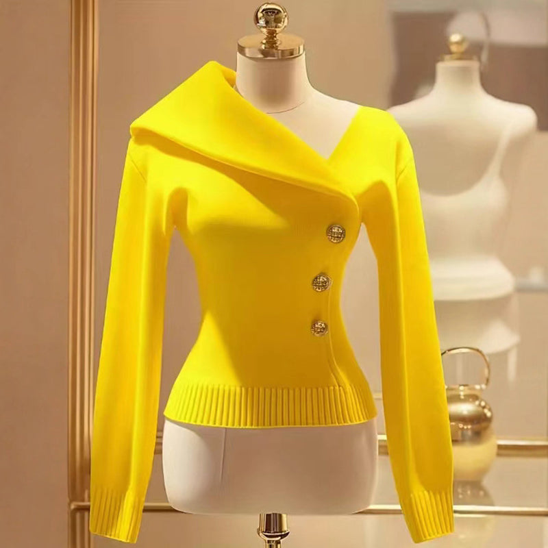 Women’s One-Shoulder Y2K Blouse – Long Sleeve Slim-Fit Top