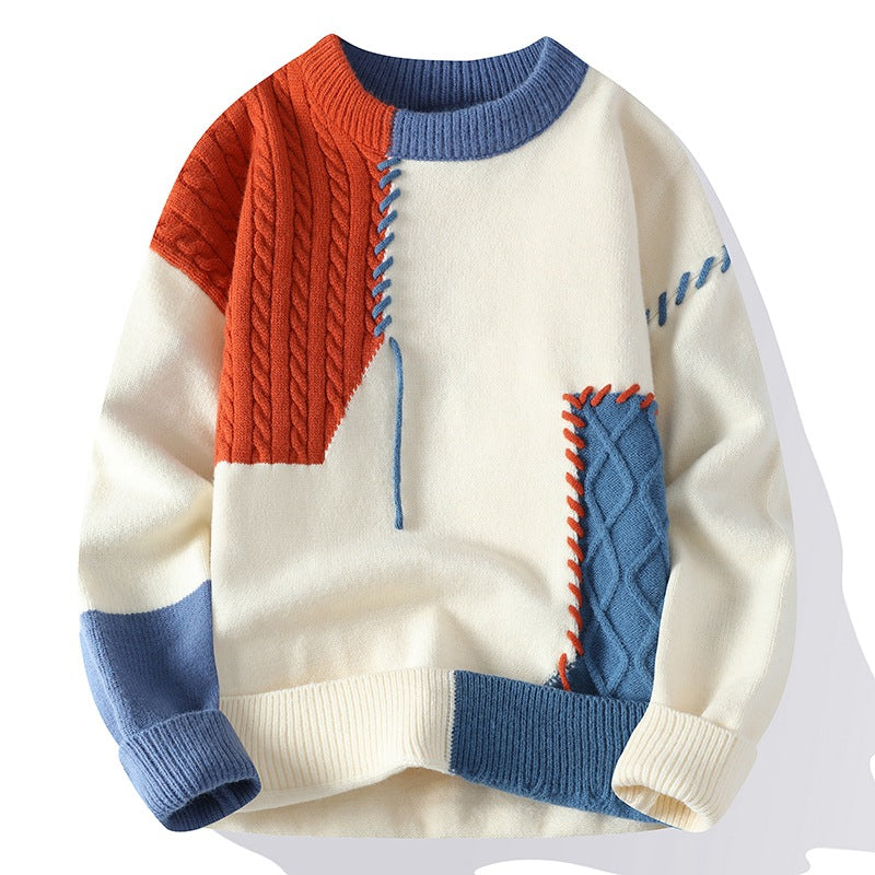 Men’s Colorblock Knit Pullover Sweater – Winter Fashion