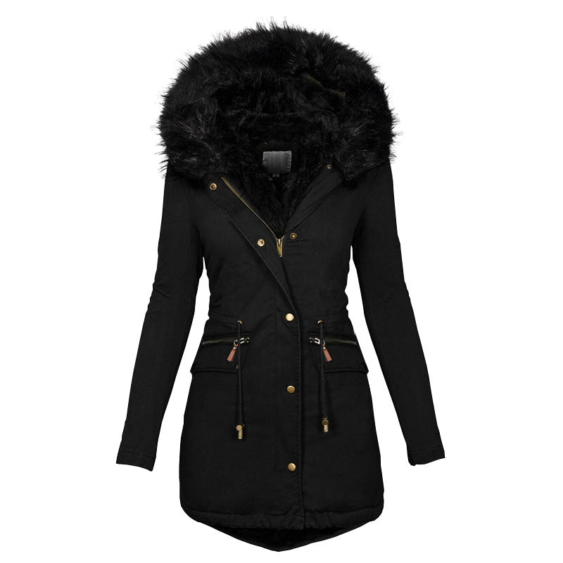 Women’s Plush Hooded Parka – Warm Winter Zip-Up Coat with Pockets