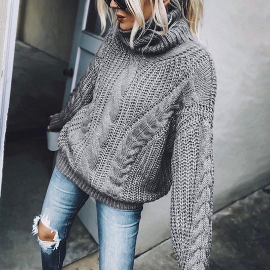 Women’s Cable Knit Turtleneck Sweater – Classic Long Sleeve Winter Knitwear