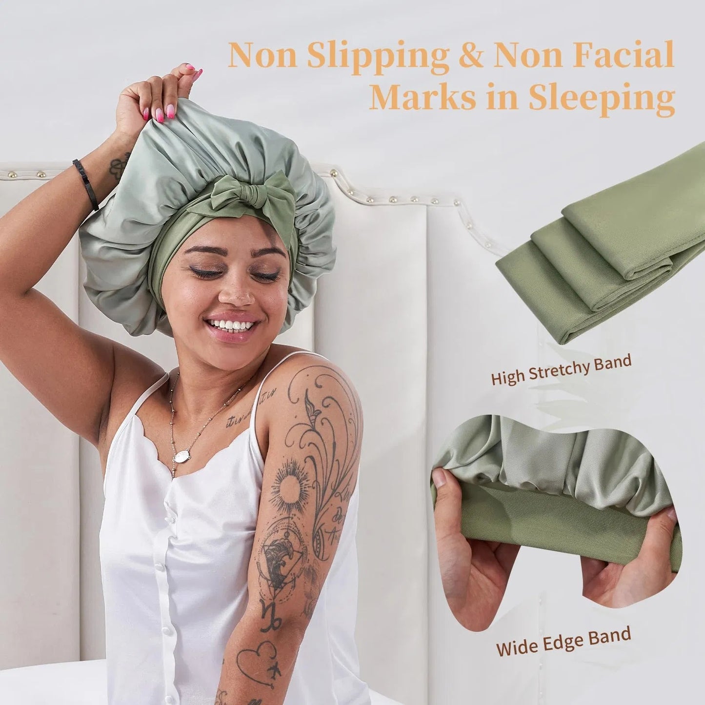 Satin Silk Sleep Bonnet for Women – Green