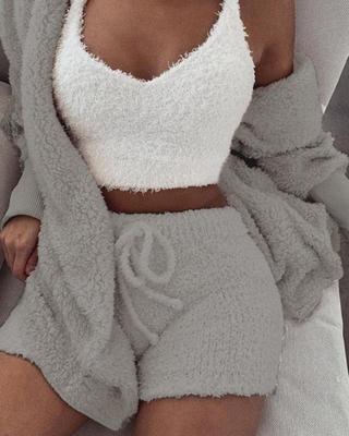 3-Piece Women’s Long Sleeve Crop Top & Shorts Pajama Set