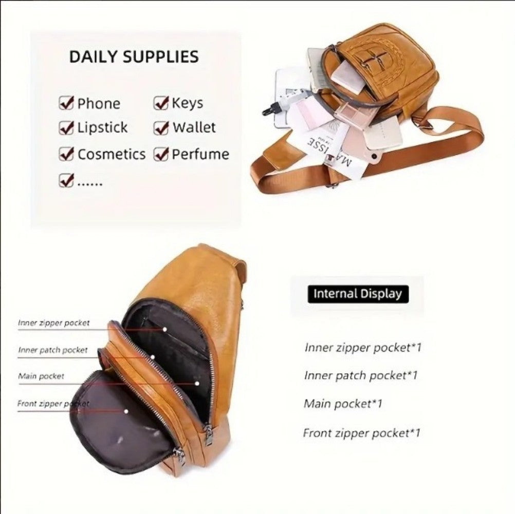 Men's And Women's Retro Leather Crossbody Bag Chest Bag