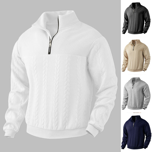 Men’s Jacquard Quarter-Zip Hoodie – Warm Fall/Winter Pullover