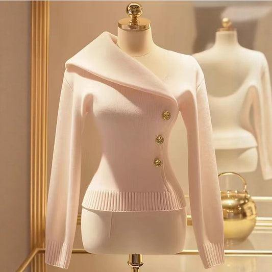 Women’s One-Shoulder Y2K Blouse – Long Sleeve Slim-Fit Top