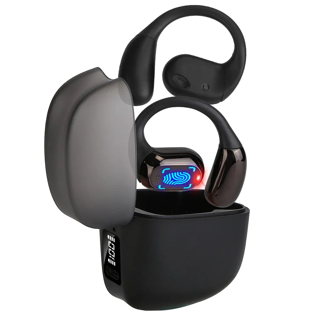 Wireless Open-Ear Sport Earbuds with Earhooks – LED Display & Waterproof Case