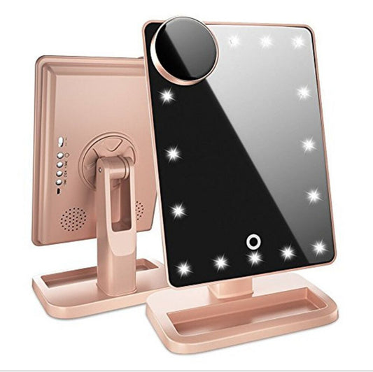 Touch Screen Makeup Mirror with 20 LED Lights, Bluetooth Music Speaker & 10X Magnifying Mirror – Adjustable Lighted Vanity Mirror