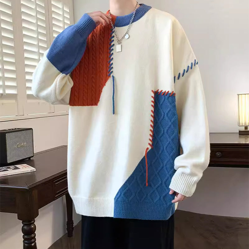 Men’s Colorblock Knit Pullover Sweater – Winter Fashion