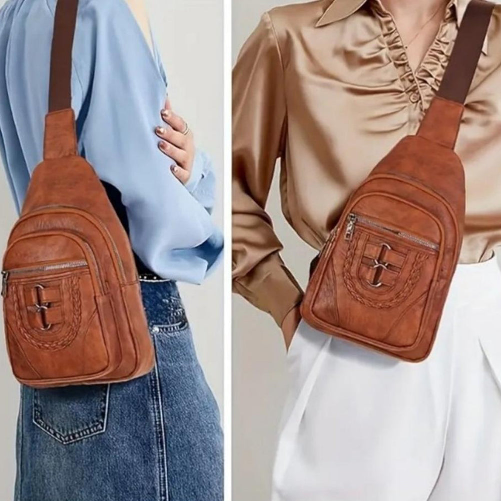 Men's And Women's Retro Leather Crossbody Bag Chest Bag