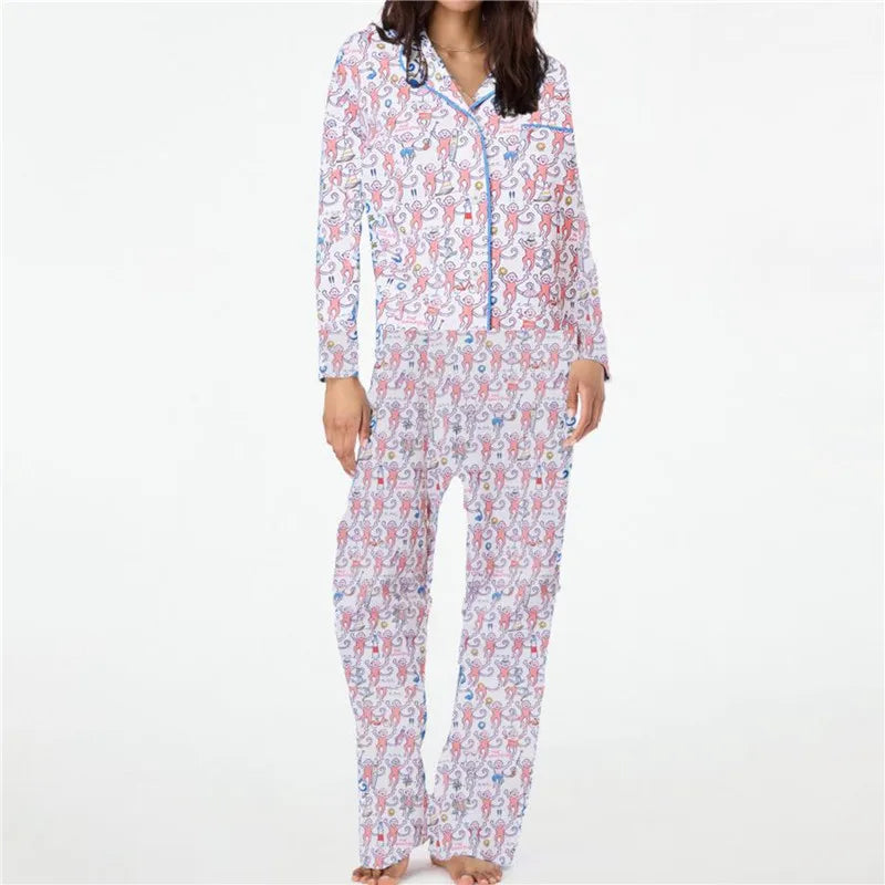 Roller Rabbit Monkey Pajama Set – Women’s 2-Piece Y2K Long Sleeve Lounge & Sleepwear