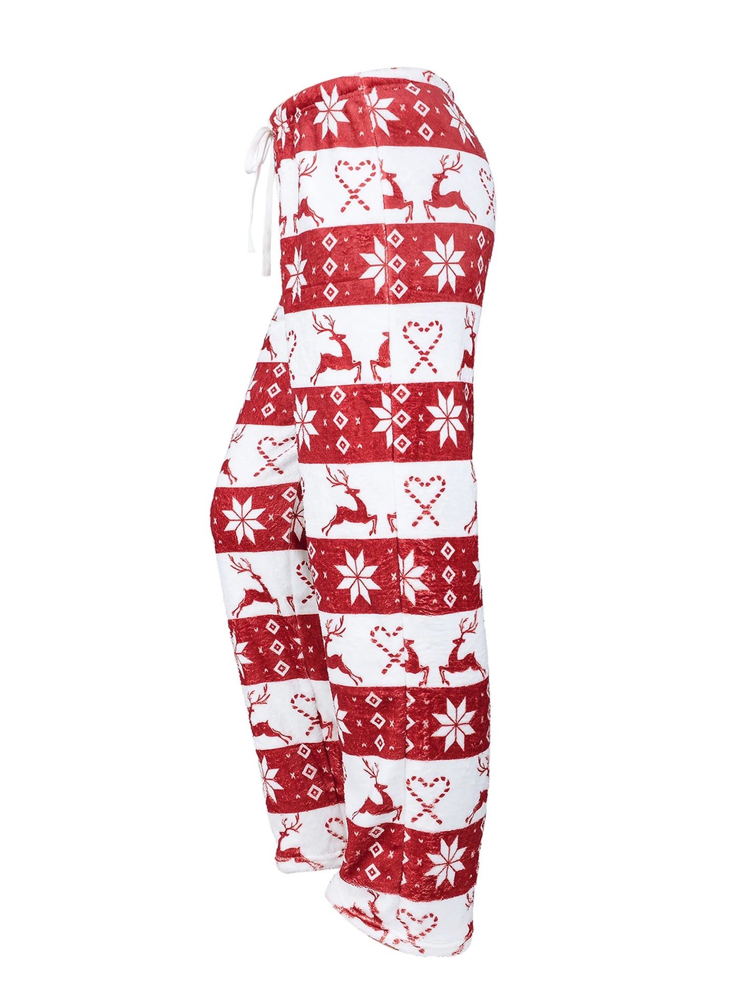 Women’s Christmas Pajama Pants – Elk Print, Elastic Waist & Drawstring Lounge Trousers
