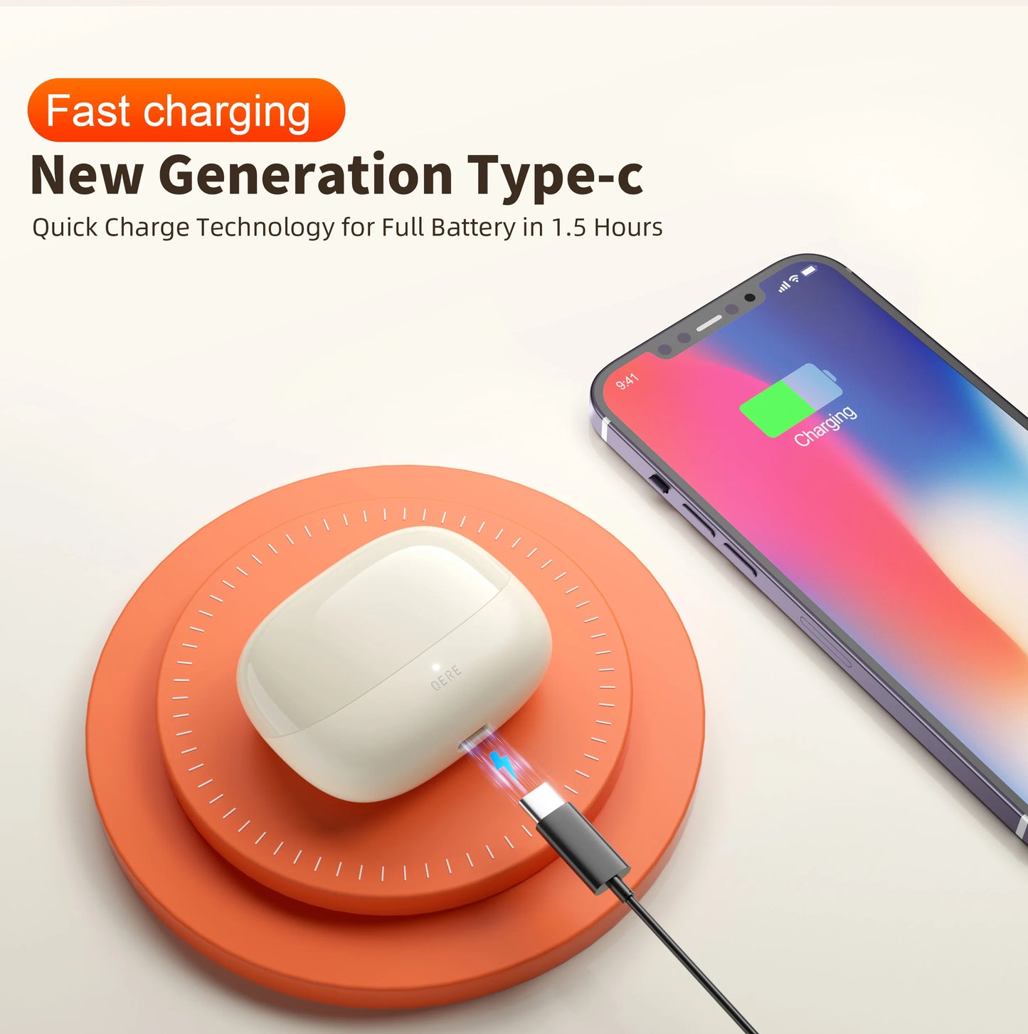 QERE E38 TWS Wireless Earbuds – Bluetooth 5.3, Hi-Fi Sound, Quad Mic ENC, Low-Latency Gaming