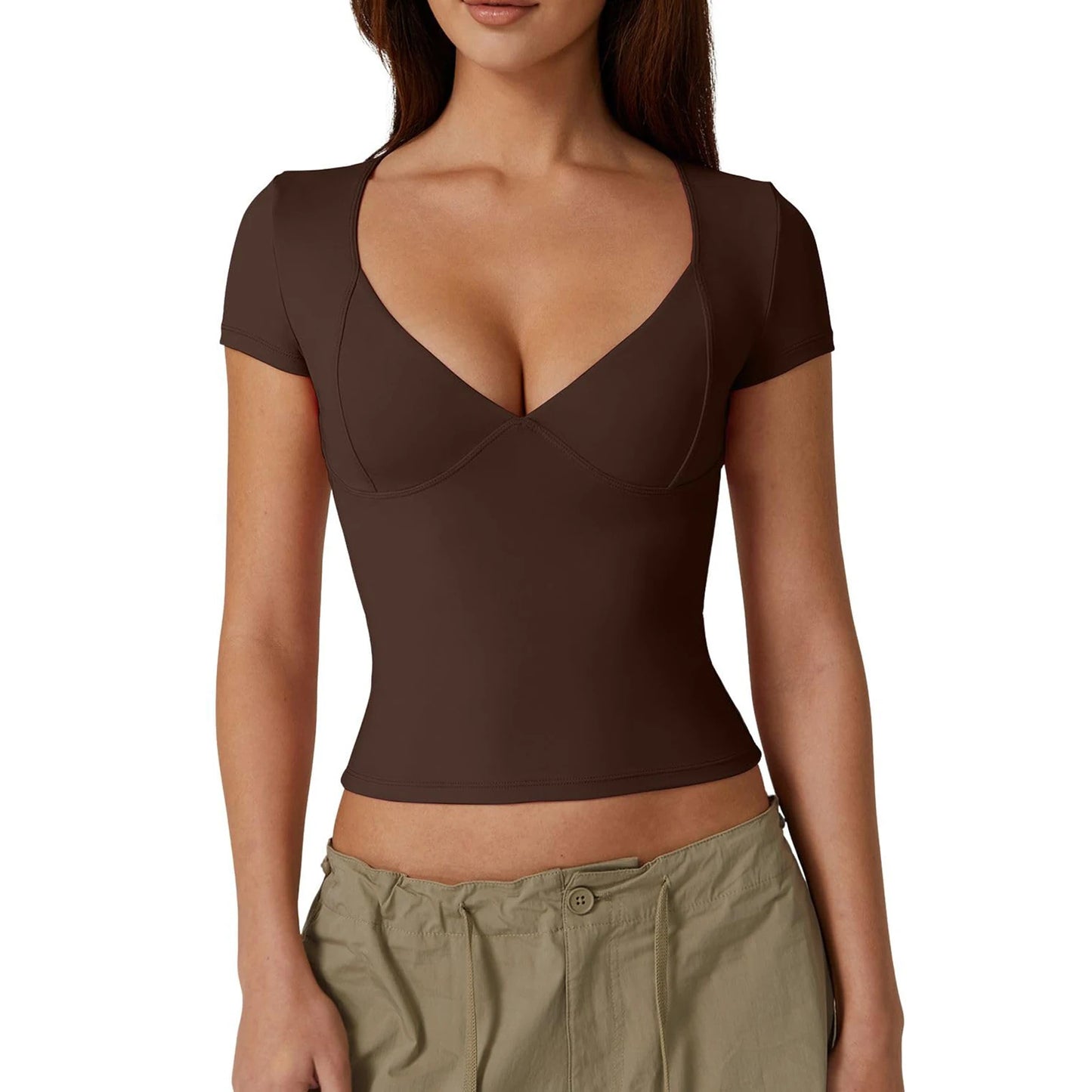 Women’s Solid Color Sweetheart Neck T-Shirt – Short Sleeve Summer Top