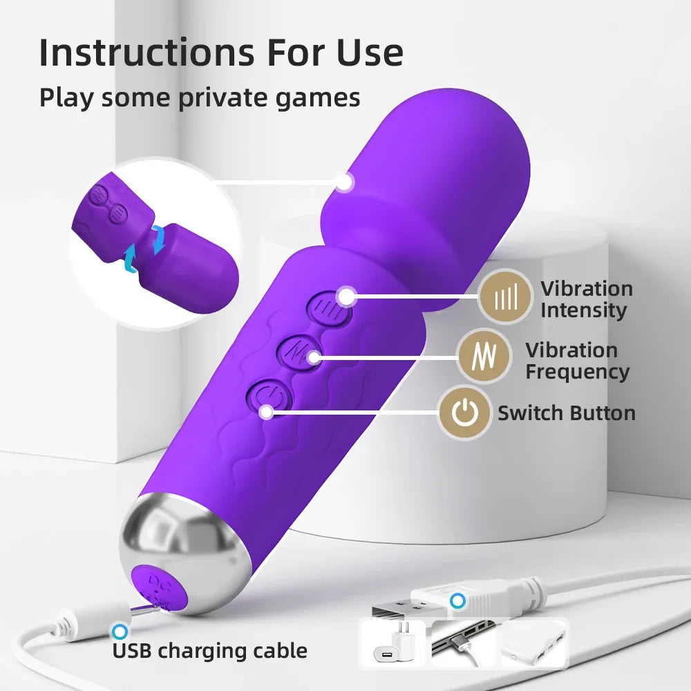 Rechargeable G-Spot & Clitoral Vibrator – 10-Mode Powerful Wand Massager for Women