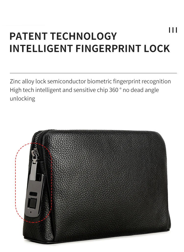 Men’s Fingerprint Lock Handbag – Secure Anti-Theft Wallet Bag