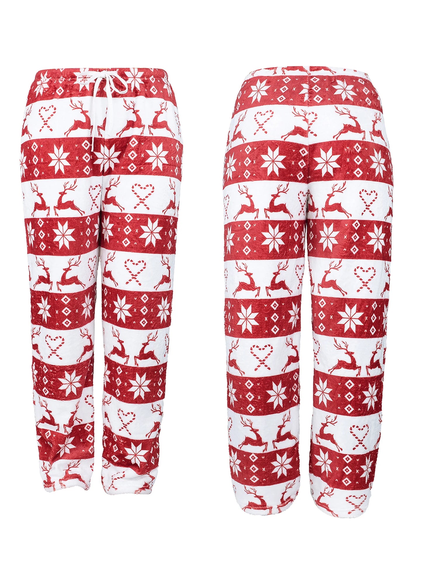 Women’s Christmas Pajama Pants – Elk Print, Elastic Waist & Drawstring Lounge Trousers