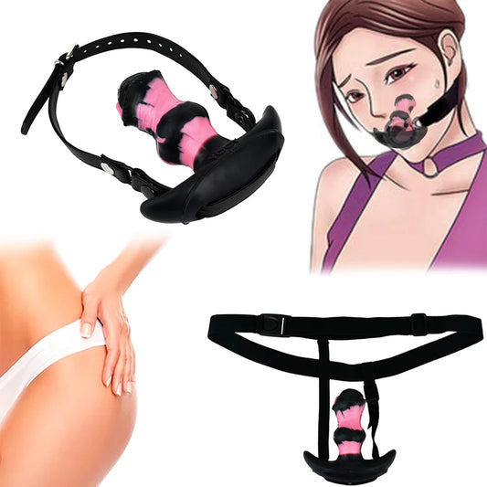 Adjustable Leather Mouth Gag with Silicone Attachment – Adult Couple Roleplay Accessory