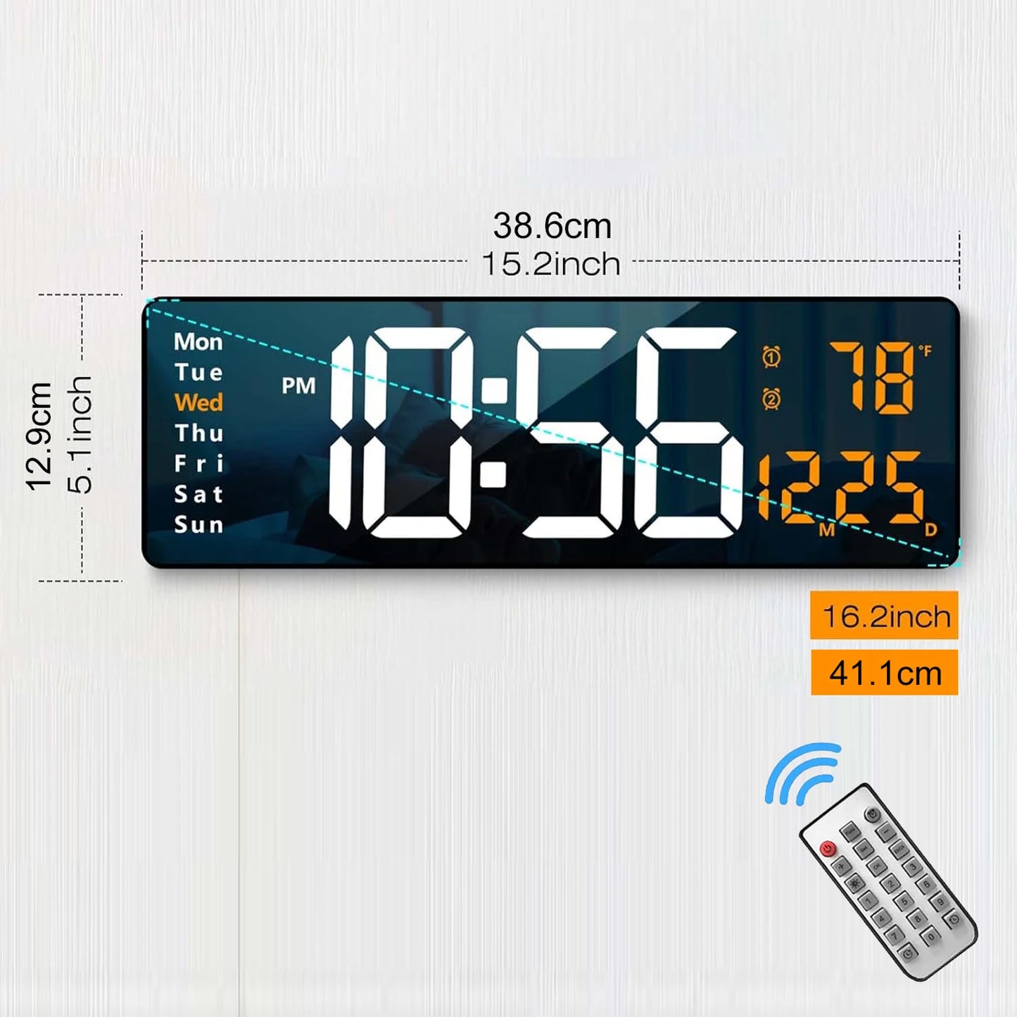 Digital Wall Clock Large Display 16.2" Digital Wall Clock with RGB Color Changing Remote Control Automatic Brightness LED Watch