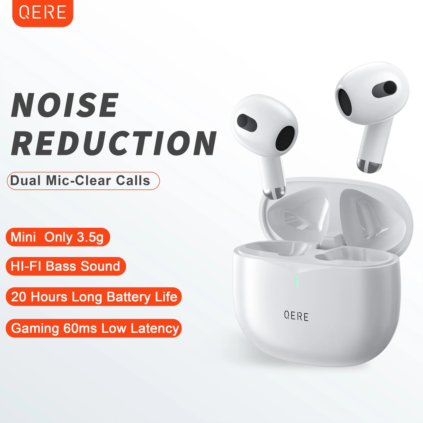 QERE E28 TWS Wireless Earbuds – Bluetooth 5.3, Hi-Fi Sound, Low-Latency Gaming & Waterproof