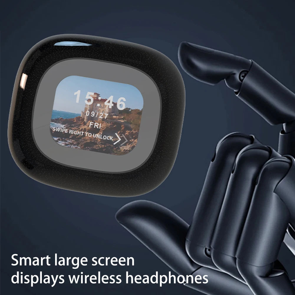 Bluetooth 5.3 Earhook Sport Headphones – Noise-Canceling Wireless Earphones with Touch Color Screen for Workouts & Running