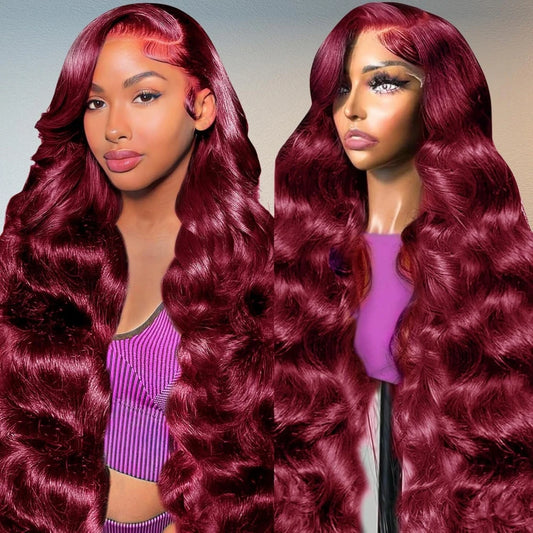 99J Burgundy Body Wave Human Hair Wig – 13x6 HD Lace Front, Pre-Plucked Transparent Lace