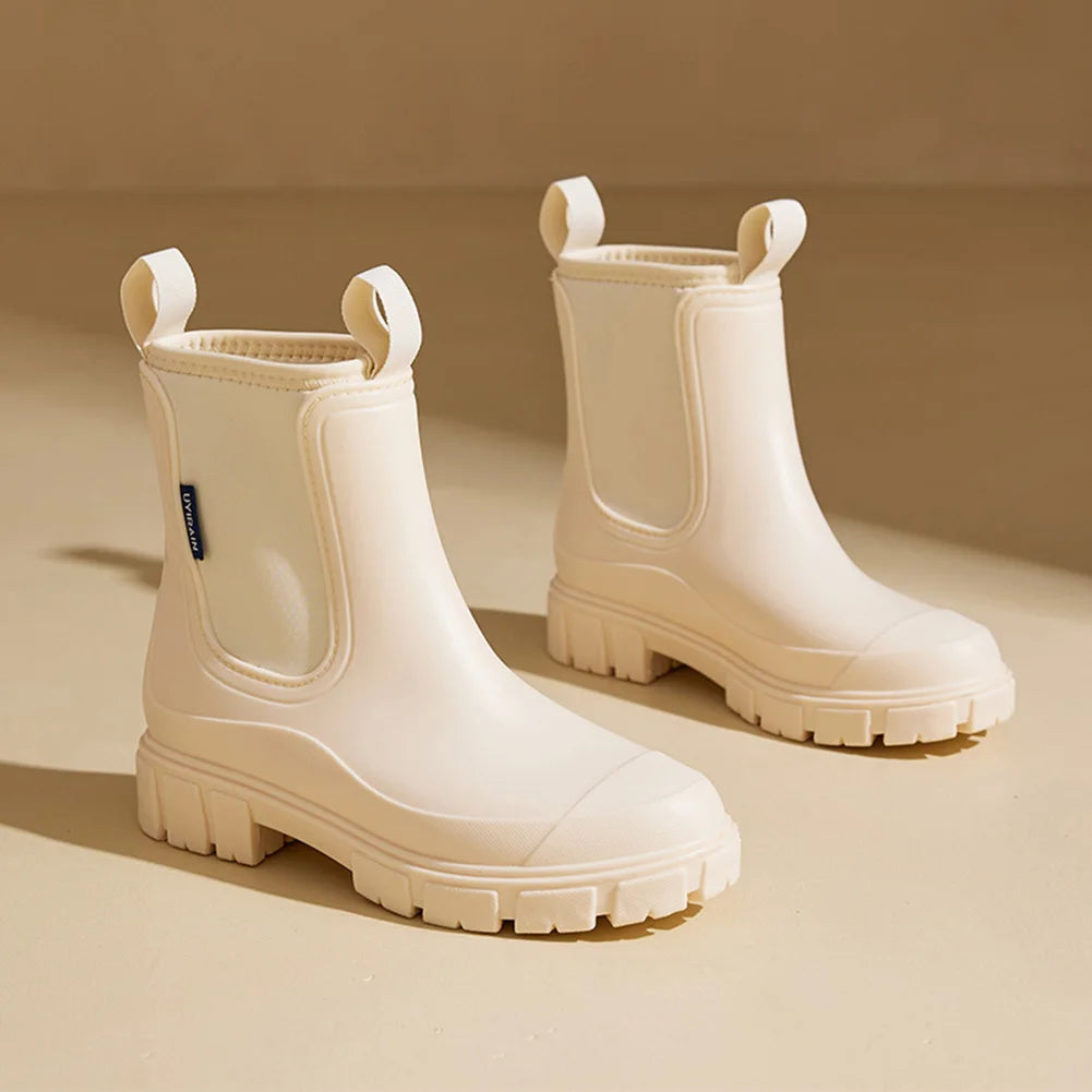 Women’s Waterproof Chelsea Rain Boots – Plush Lined, Anti-Slip Ankle Shoes for Garden & Outdoor Work