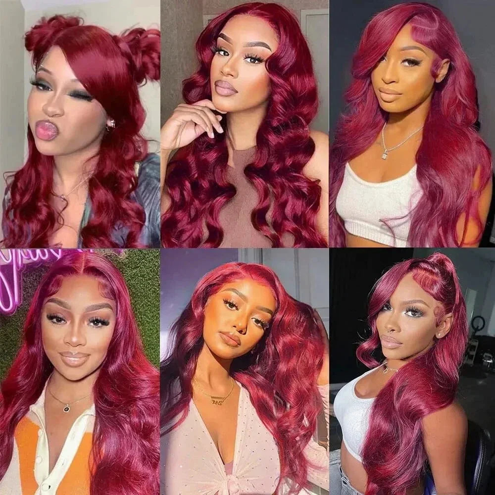 99J Burgundy Body Wave Human Hair Wig – 13x6 HD Lace Front, Pre-Plucked Transparent Lace