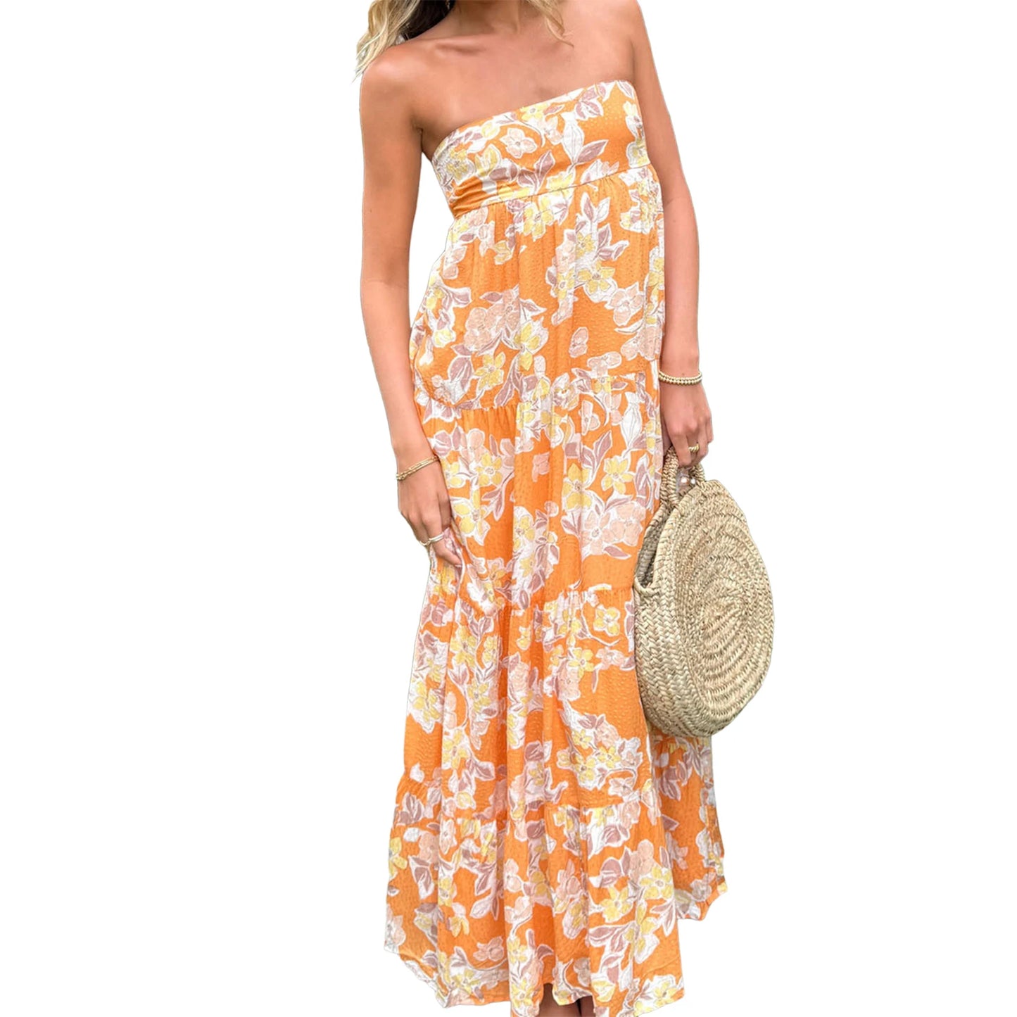 Women’s Off-Shoulder Boho Floral Maxi Dress – Lace-Up Back Summer Party Outfit