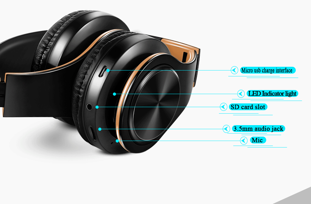 Bluetooth HiFi Stereo Headphones with FM Radio & SD Card Support – Wireless Headset with Mic for Phones & Tablets
