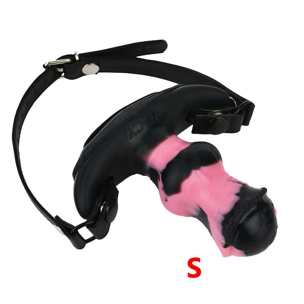 Adjustable Leather Mouth Gag with Silicone Attachment – Adult Couple Roleplay Accessory