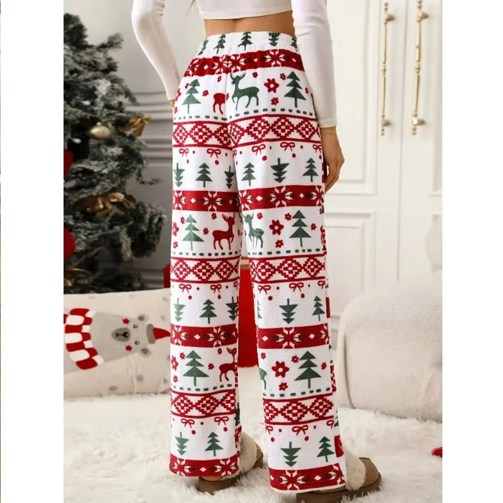 Hot Selling New Christmas Reindeer Cartoon Women's Autumn And Winter Sleeping Pants Casual Home Printed Warm Sleeping Pants