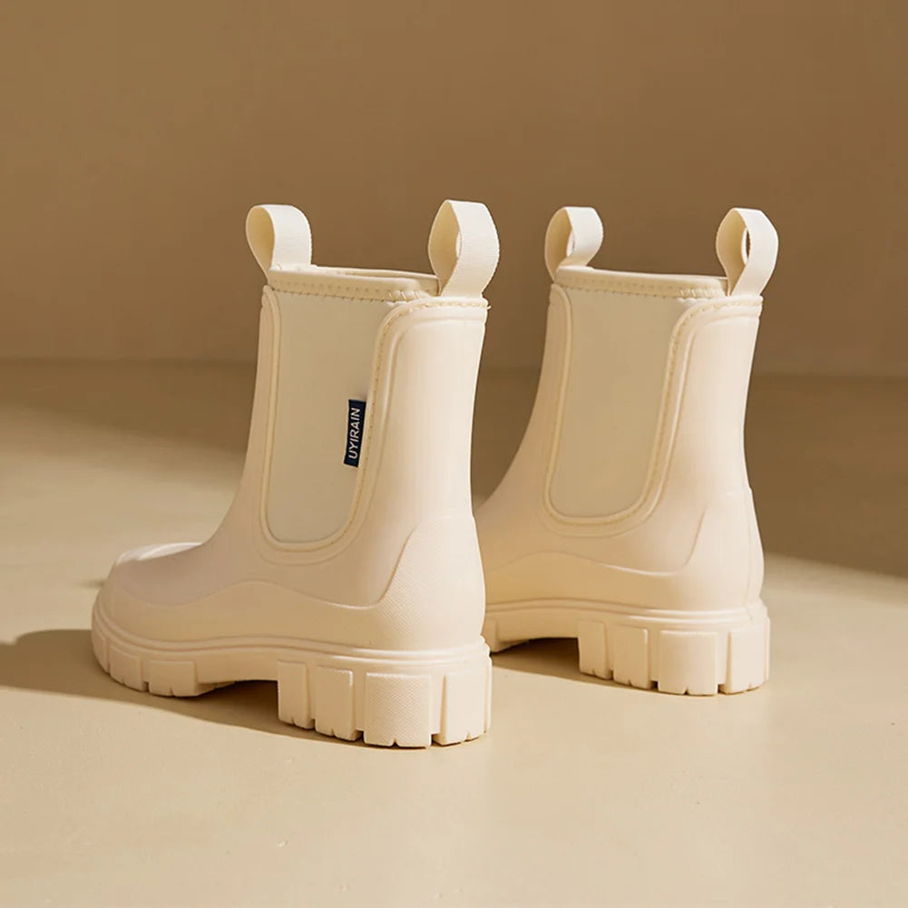 Women’s Waterproof Chelsea Rain Boots – Plush Lined, Anti-Slip Ankle Shoes for Garden & Outdoor Work