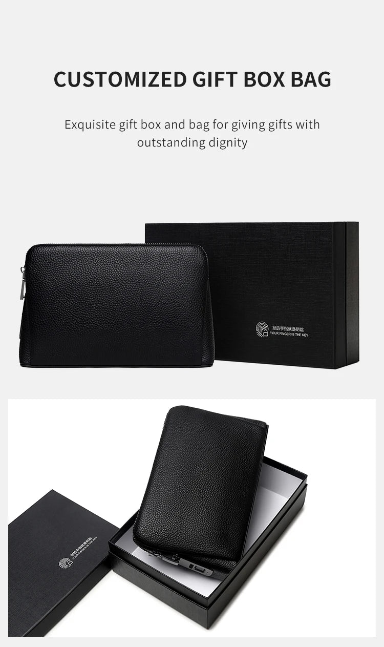Men’s Fingerprint Lock Handbag – Secure Anti-Theft Wallet Bag