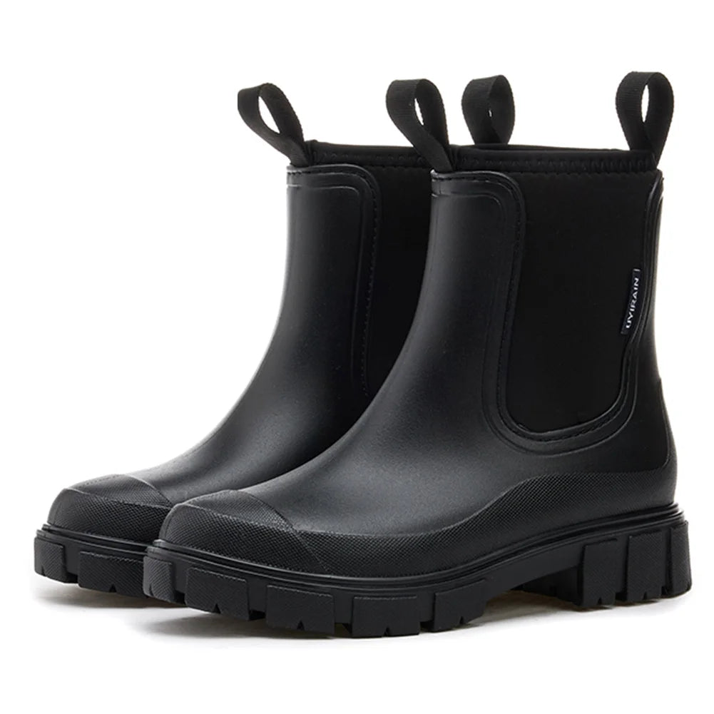 Women’s Waterproof Chelsea Rain Boots – Plush Lined, Anti-Slip Ankle Shoes for Garden & Outdoor Work