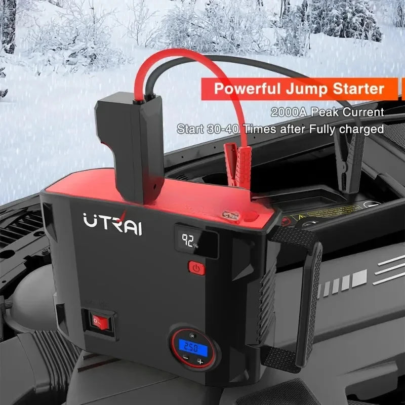 Utrai Car Jump Starter 59.2wh Power Bank 12V BatteryCharger Booster with Tire Air Pump LED Light Emergency Tool Starting Device