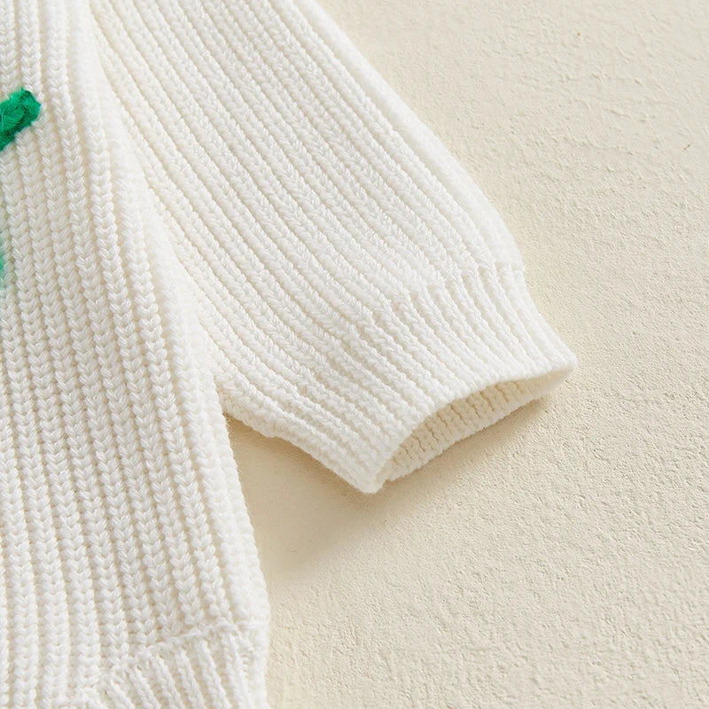 Unisex Infant Knit Jumpsuit – Winter Romper with Embroidered Animal Design