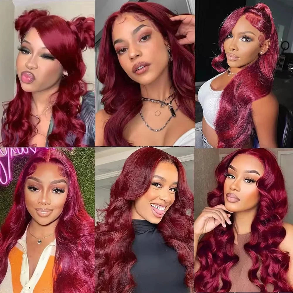 99J Burgundy Body Wave Human Hair Wig – 13x6 HD Lace Front, Pre-Plucked Transparent Lace