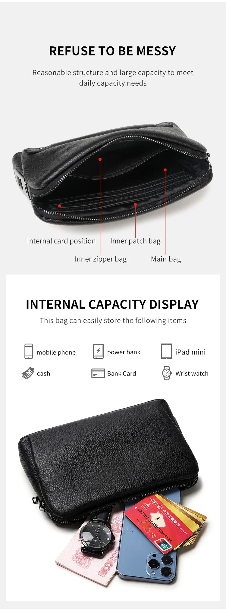 Men’s Fingerprint Lock Handbag – Secure Anti-Theft Wallet Bag