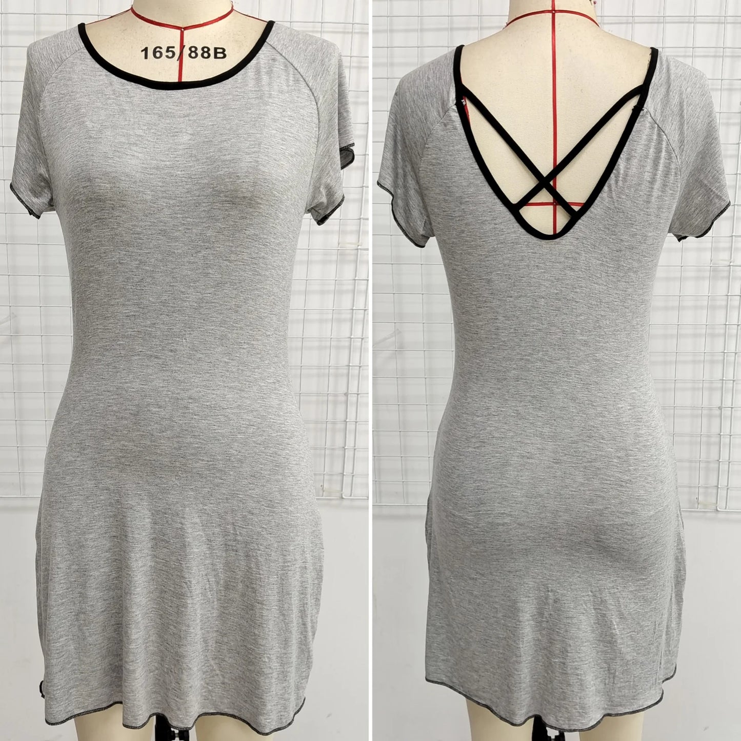 Women’s Round Neck Nightgown – Loose Colorblock Sleeve Sleepwear Dress