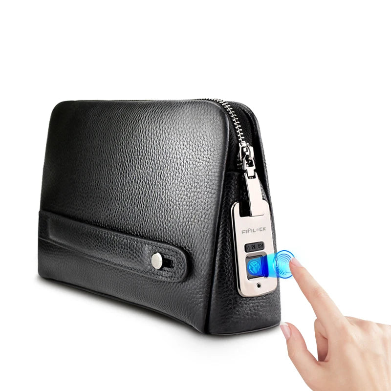 Men’s Fingerprint Lock Handbag – Secure Anti-Theft Wallet Bag
