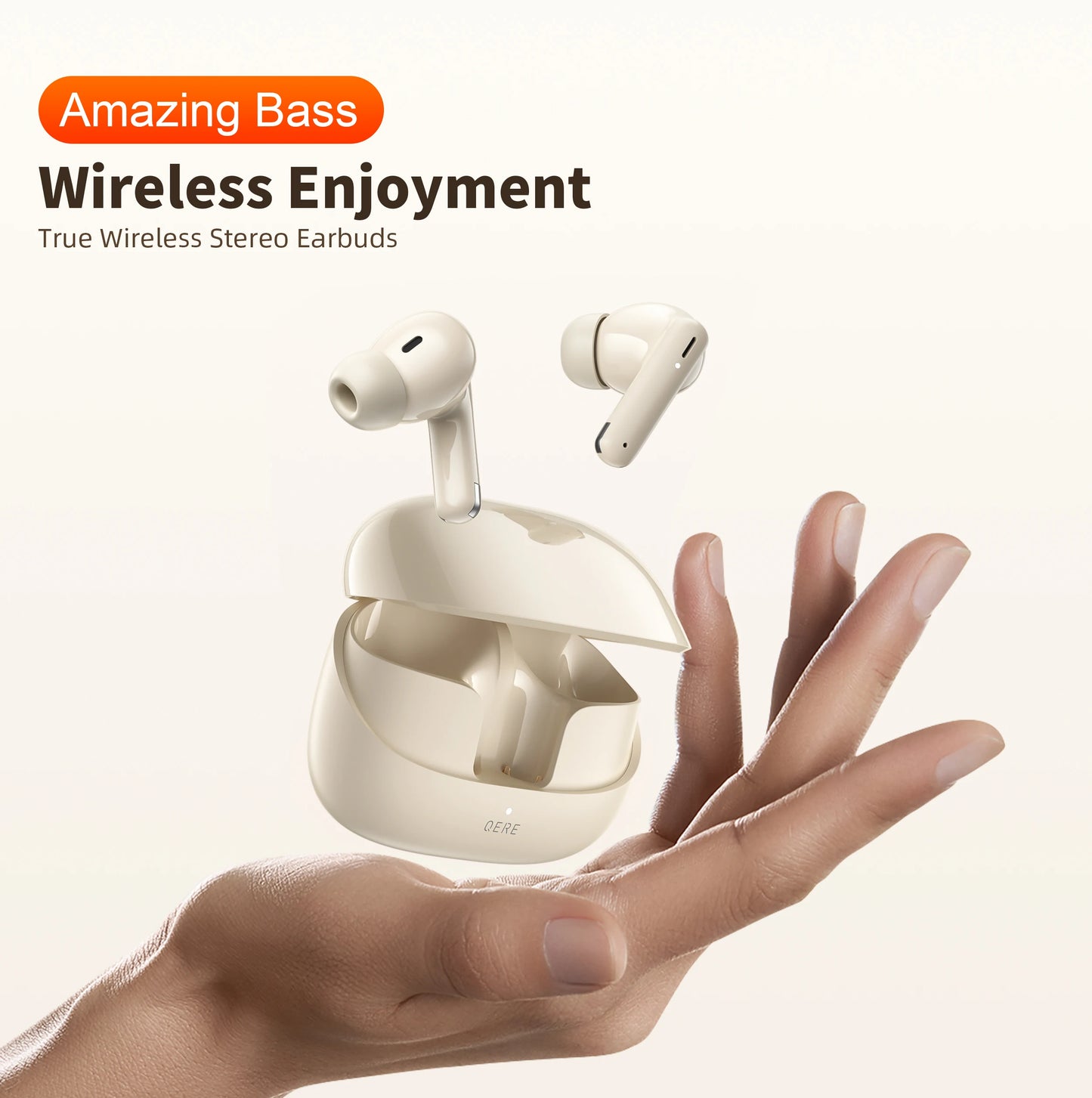 QERE E38 TWS Wireless Earbuds – Bluetooth 5.3, Hi-Fi Sound, Quad Mic ENC, Low-Latency Gaming