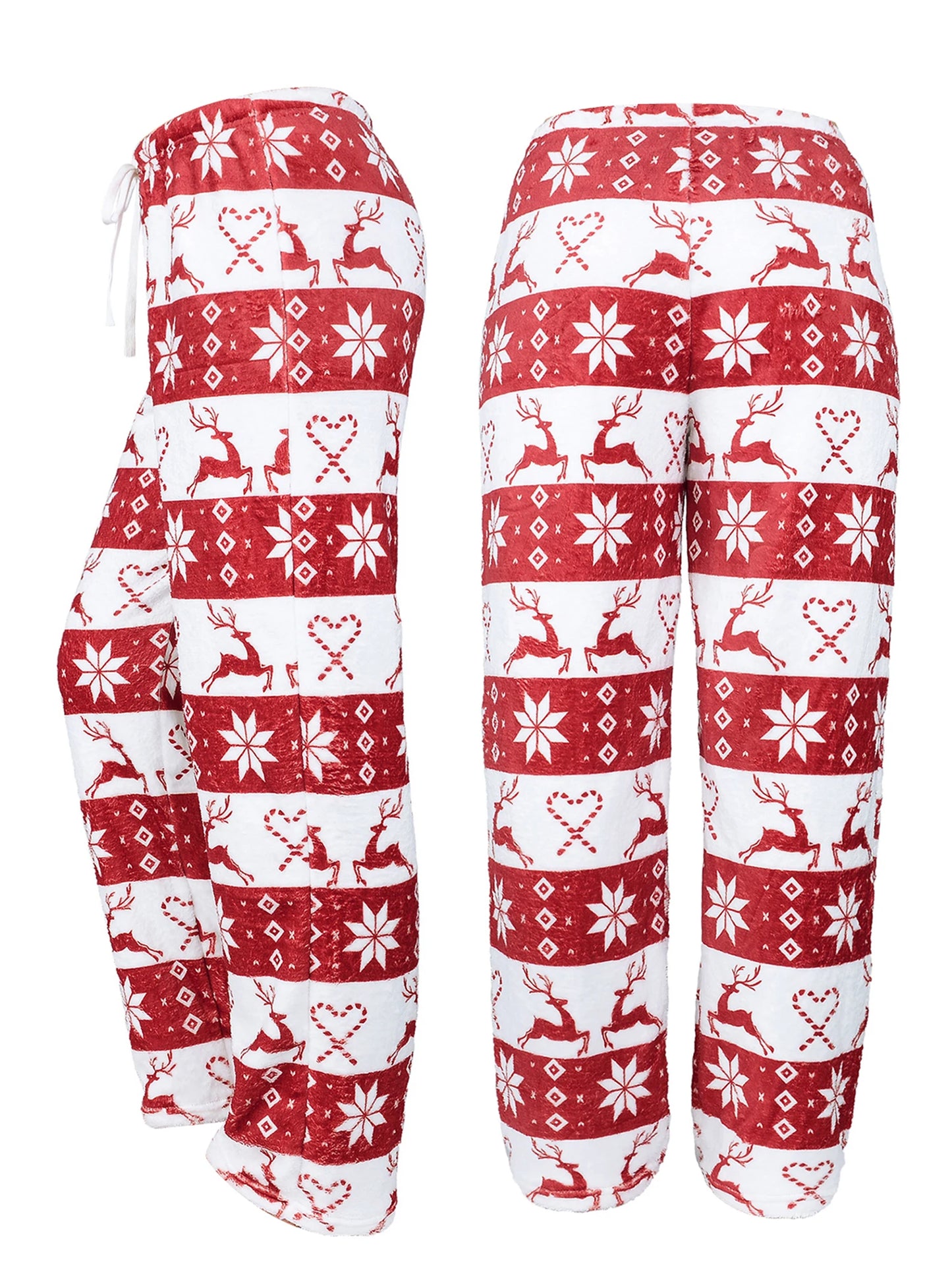 Women’s Christmas Pajama Pants – Elk Print, Elastic Waist & Drawstring Lounge Trousers