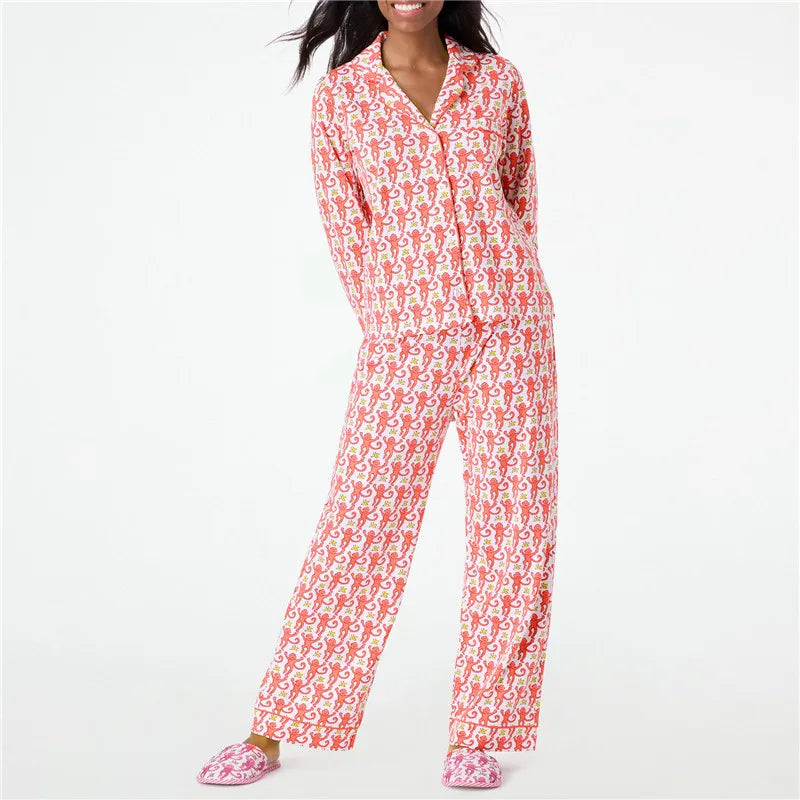Roller Rabbit Monkey Pajama Set – Women’s 2-Piece Y2K Long Sleeve Lounge & Sleepwear